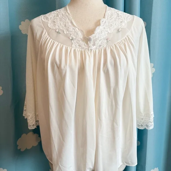 Delicate Vintage crop sheer and lace lingerie top, chemise. - Picture 5 of 6